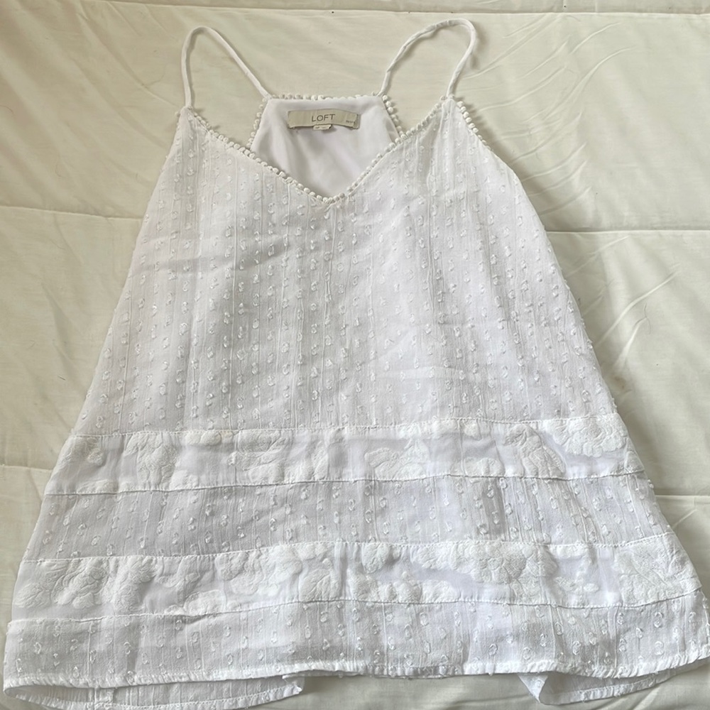White embroidered Loft halter top
